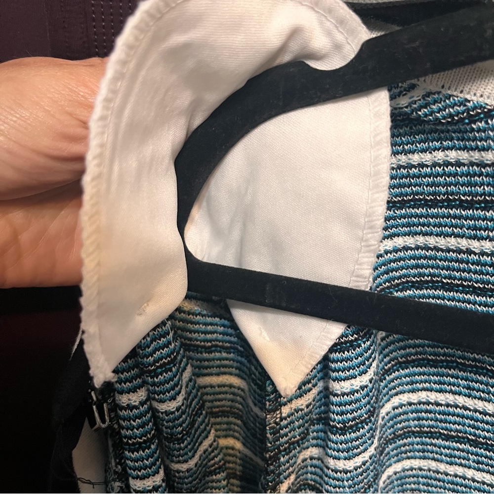 Misook Knit Open Front Jacket Blue White Black Patterned Cardigan Pockets Sz 2X - Picture 6 of 7